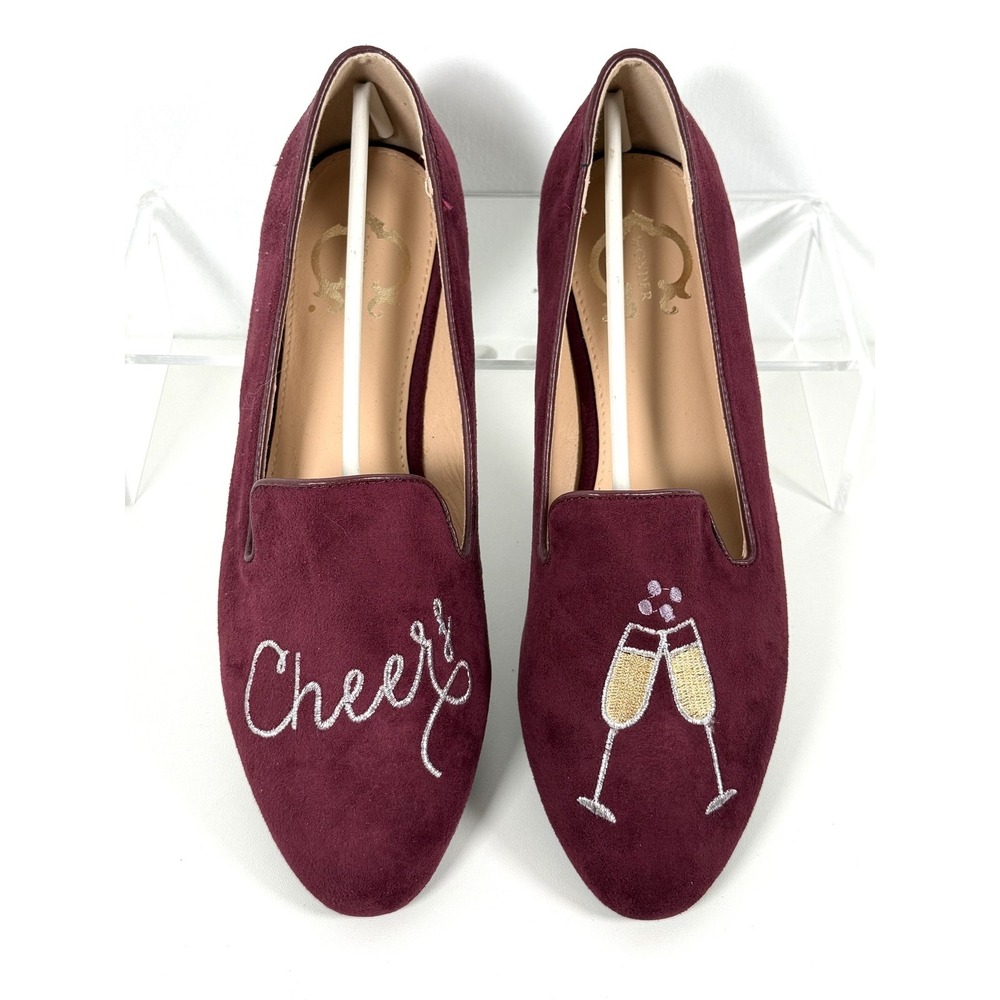 C Wonder Stevie Ruby Wine Suede Embroidered Cheers Champagne Flats Women's US